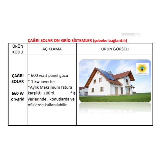 750 w Ev-İş yeri Aküsüz Solar sistem on grid  660 w