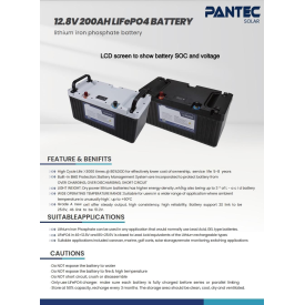 LİFEPO4 AKÜ 12,8 VOLT 200 AH LİTYUM BATARYA  PANTEC MARKA 2560 WATT - 2 YIL GARANTİ