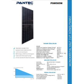 Pantec Solar 585 Watt Çift Yüzlü  A + (artı) TOPCON 10 Yıl Üretici Garantisi Güneş Paneli