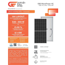 Gazioğlu Solar 550W HALF CUT A (-) EKSİ ÜRÜN MONOKRISTAL GÜNEŞ PANELİ